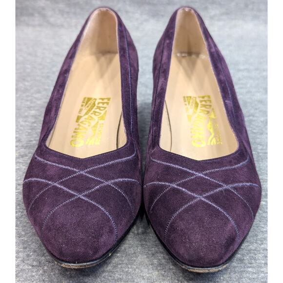 FERRAGAMO Womens Pumps - Purple, Suede Leather, Heels, Florence Italy, Size 8 - Picture 4 of 8